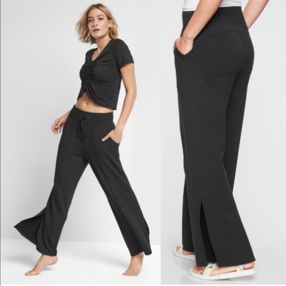 Athleta Pants - ATHLETA | Sierra Black Wide Leg Slit Lounge Pants